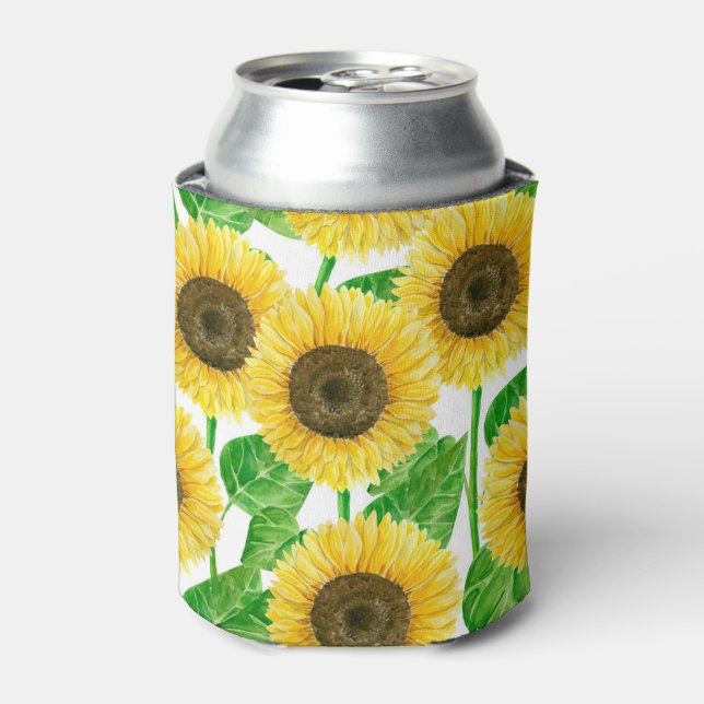 Sunflowers watercolor can cooler (Can Front)