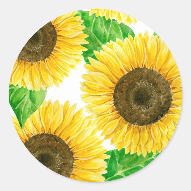 Sunflowers watercolor classic round sticker (Front)