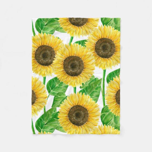 Sunflowers watercolor fleece blanket (Front)