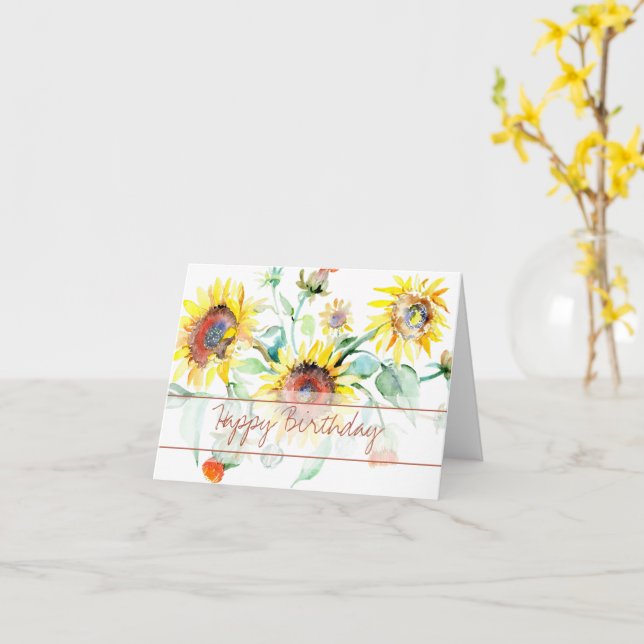 Sunflowers watercolor floral card (Yellow Flower)