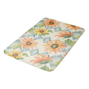 Sunflowers Watercolor floral pattern Bath Mat