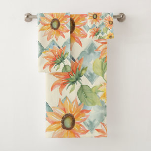 Sunflowers Watercolor floral pattern Bath Towel Set
