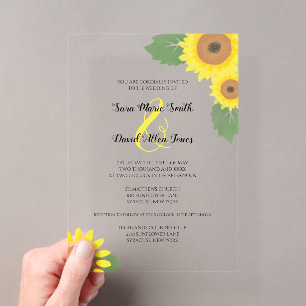 Sunflowers Watercolor Floral Sunny Yellow Wedding Acrylic Invitations