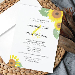 Sunflowers Watercolor Floral Sunny Yellow Wedding Invitation