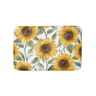 Sunflowers Watercolor Floral Yellow Painting Bath Mat