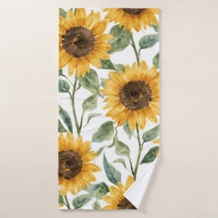 Sunflowers Watercolor Floral Yellow Painting Bath Towel