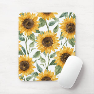 Sunflowers Watercolor Floral Yellow Painting Mouse Mat