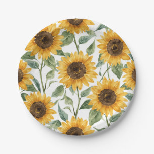 Sunflowers Watercolor Floral Yellow Painting Paper Plate