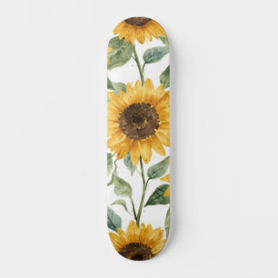 Sunflowers Watercolor Floral Yellow Painting Skateboard