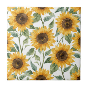 Sunflowers Watercolor Floral Yellow Painting Tile