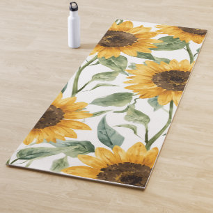 Sunflowers Watercolor Floral Yellow Painting Yoga Mat