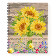 Sunflowers, Watercolor Flowers, Vintage Newspaper