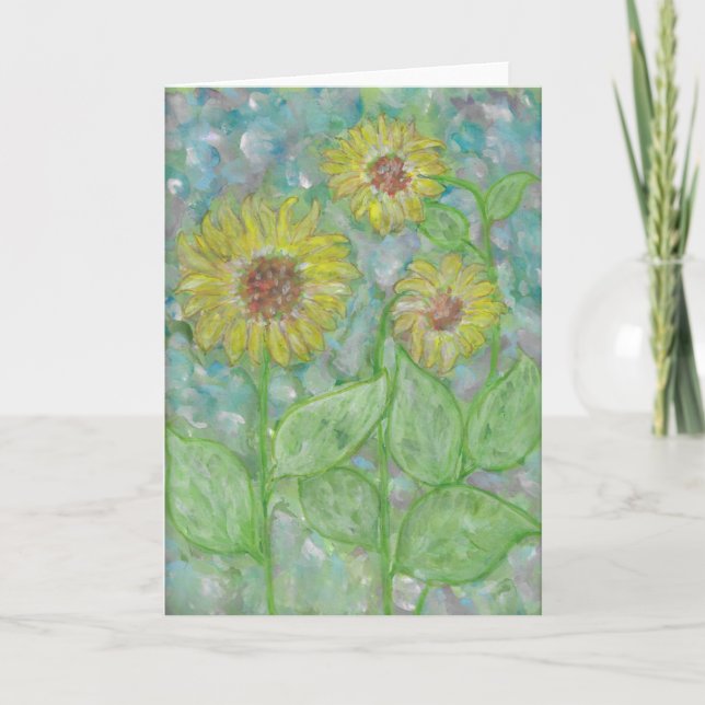 Sunflowers Watercolor Folded Greeting Card (Front)