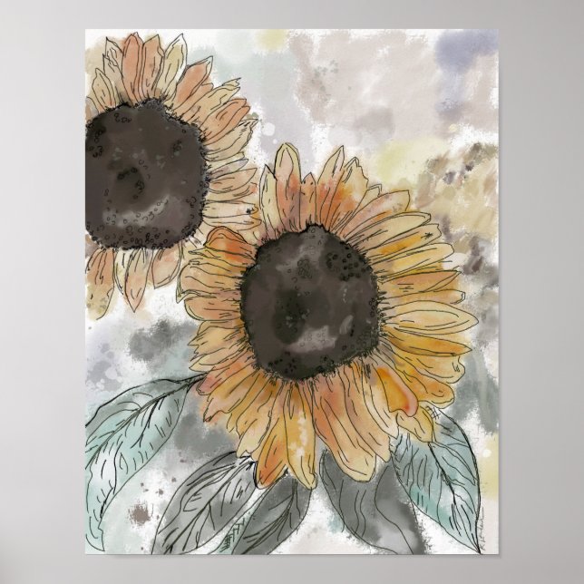 Sunflowers Watercolor Illustration Poster (Front)