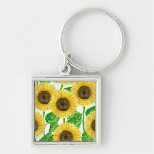 Sunflowers watercolor key ring