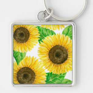 Sunflowers watercolor key ring