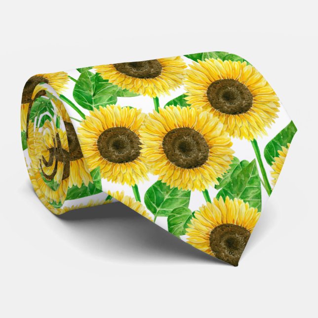 Sunflowers watercolor neck tie (Rolled)