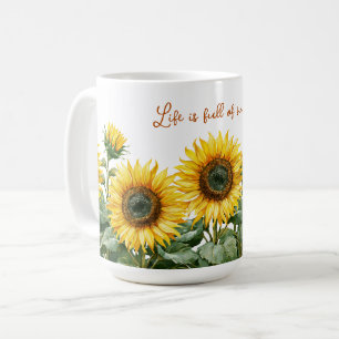 Sunflowers Watercolor Paining with Custom Message Coffee Mug