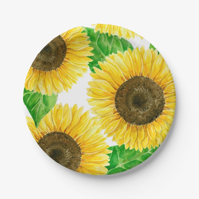 Sunflowers watercolor paper plate (Front)