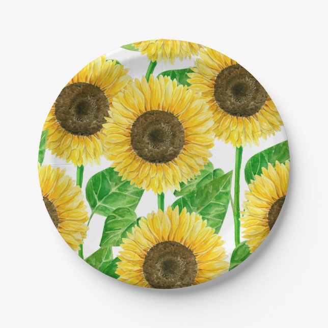 Sunflowers watercolor paper plate (Front)