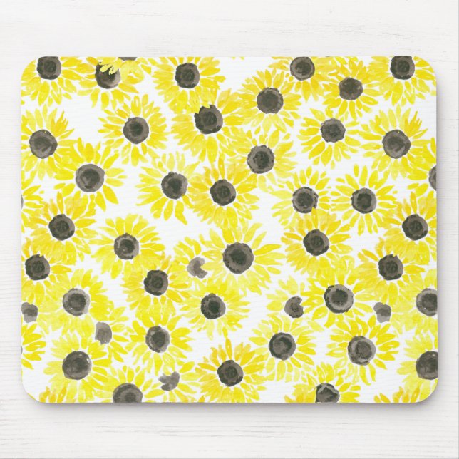 Sunflowers watercolor pattern mouse mat (Front)