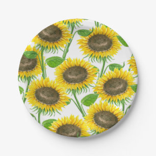 Sunflowers watercolor pattern paper plate