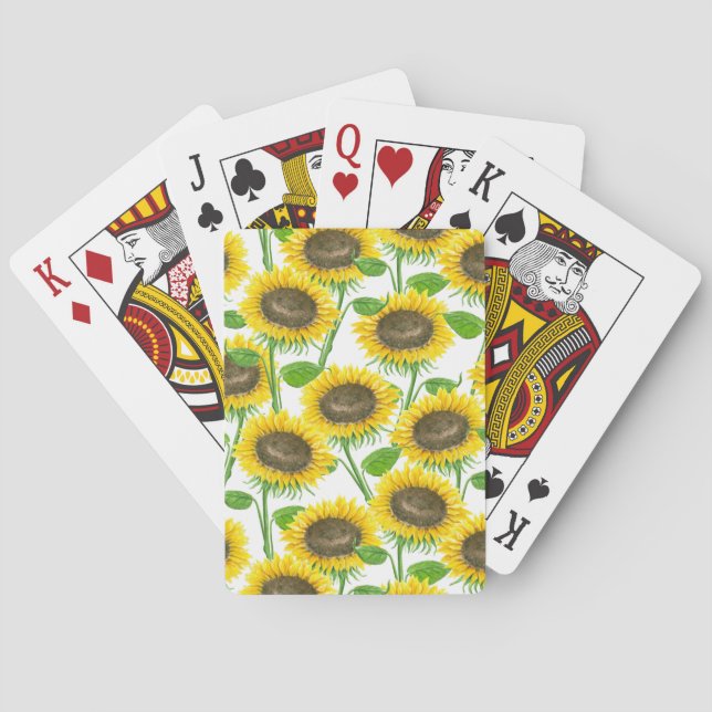 Sunflowers watercolor pattern playing cards (Back)
