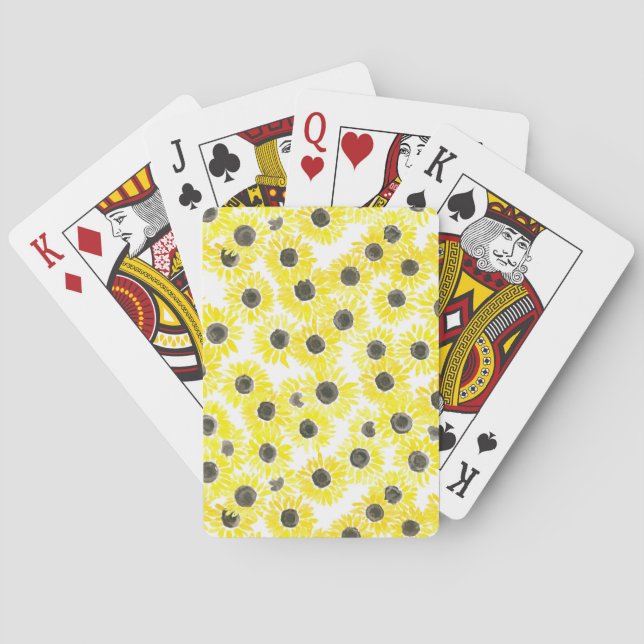 Sunflowers watercolor pattern playing cards (Back)