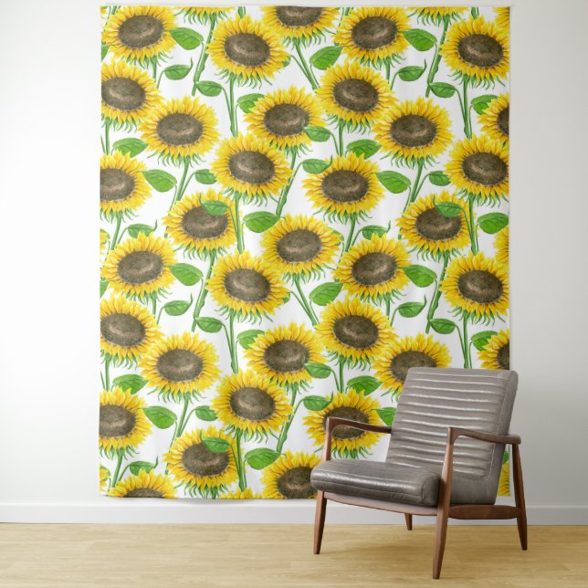 Sunflowers watercolor pattern tapestry (In Situ)