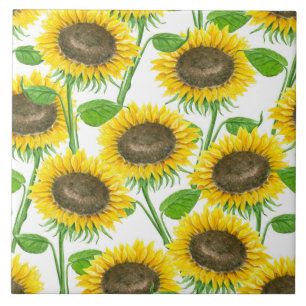 Sunflowers watercolor pattern tile