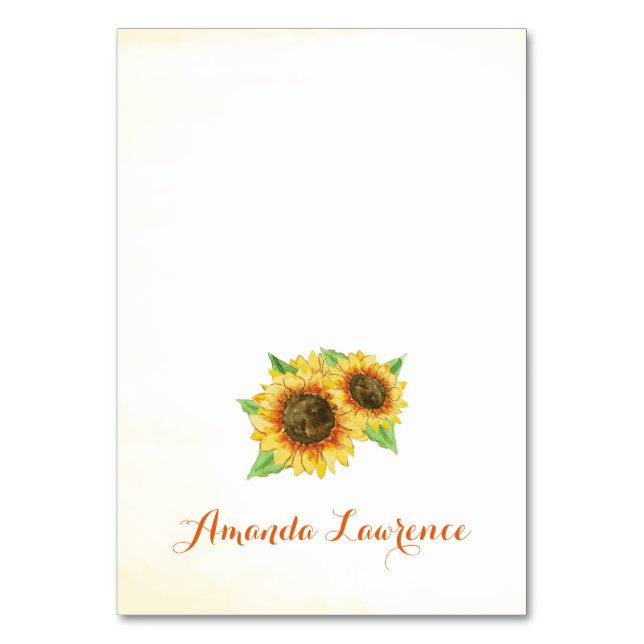 Sunflowers Watercolor Personalised Place Cards (Front)