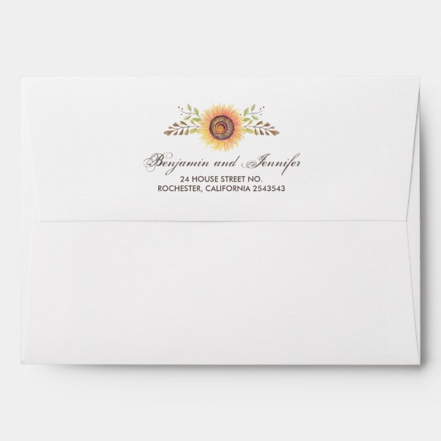 Sunflowers Watercolor Rustic Wedding Envelopes (Back (Top Flap))