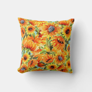 Sunflowers Watercolor: Seamless Illustration Cushion