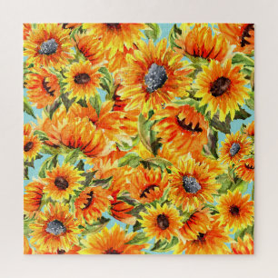 Sunflowers Watercolor: Seamless Illustration Jigsaw Puzzle