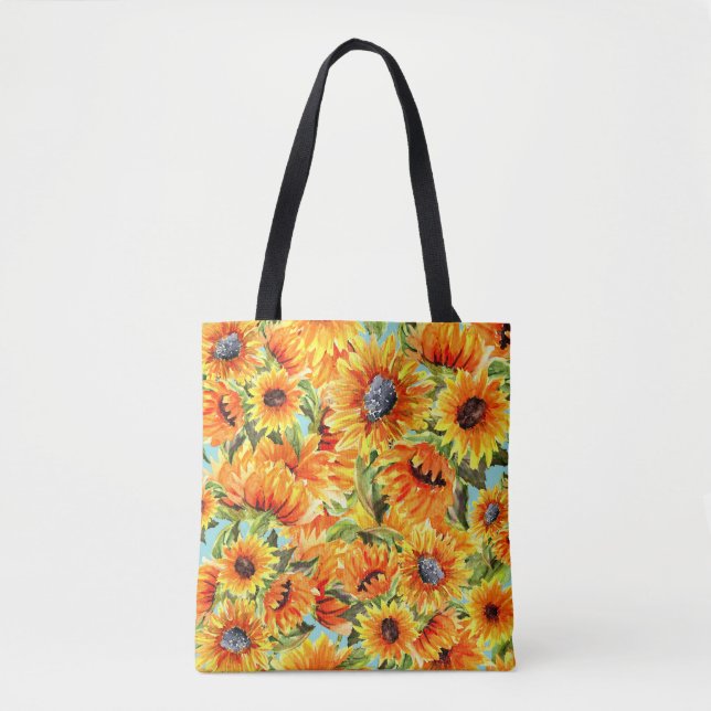 Sunflowers Watercolor: Seamless Illustration Tote Bag (Front)