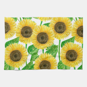 Sunflowers watercolor tea towel