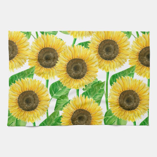 Sunflowers watercolor tea towel (Horizontal)