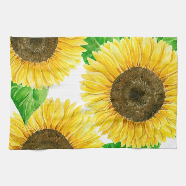 Sunflowers watercolor tea towel (Horizontal)