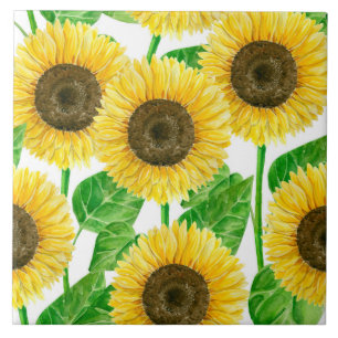 Sunflowers watercolor tile