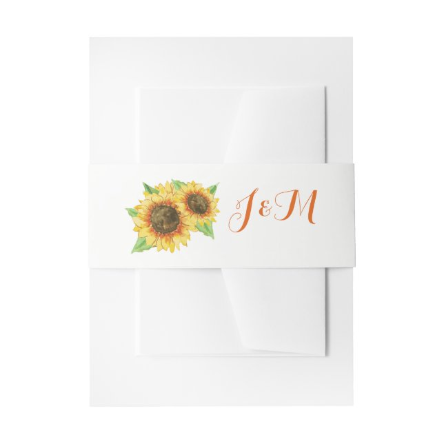 Sunflowers Watercolor Wedding Invitation Belly Band (Front Example)