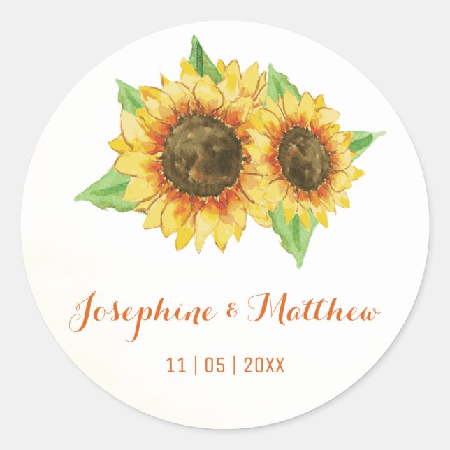 Sunflowers Watercolor Wedding Stickers (Front)