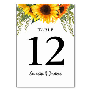 Sunflowers Watercolor Wedding Table Number