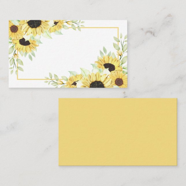 Sunflowers Watercolor Yellow Floral Wedding Place Card (Front/Back)