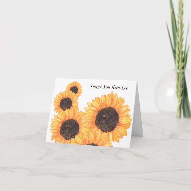 Sunflowers Watercolour For Her Thank You Card (Front)