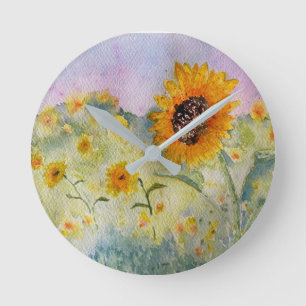 Sunflowers Watercolour Round Clock