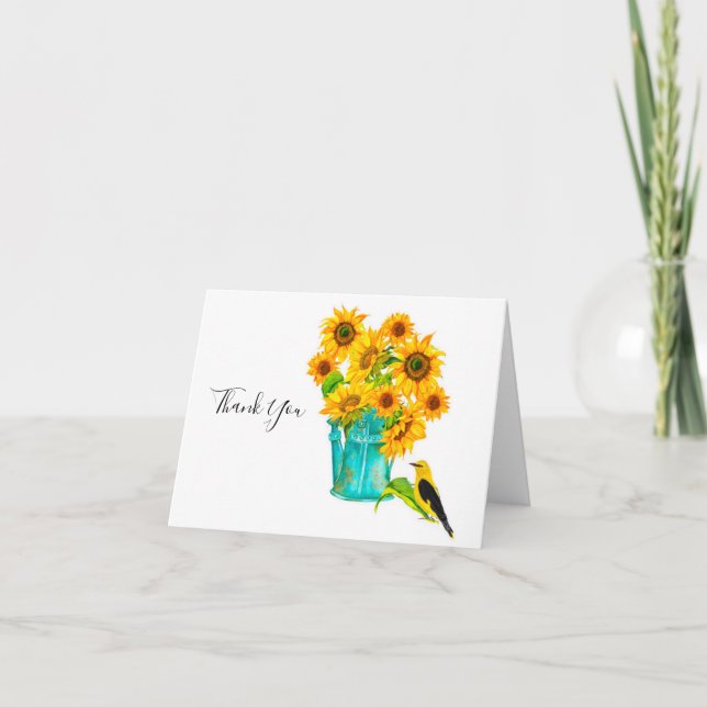 Sunflowers Watering Can Bouquet Thank You Card (Front)