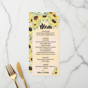 Sunflowers Wedding Bridal Shower Menu