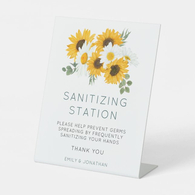 Sunflowers Wedding Covid Hand Sanitizer Station  Pedestal Sign (Front)