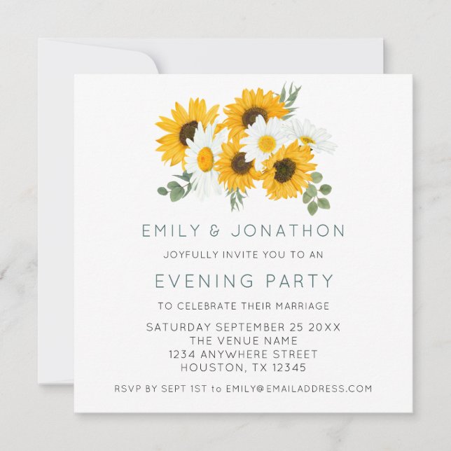 Sunflowers Wedding Evening Party Card (Front)