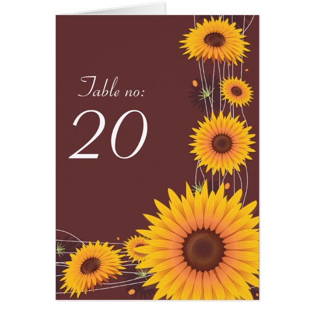 Sunflowers Wedding Party Table Number Card (Front)